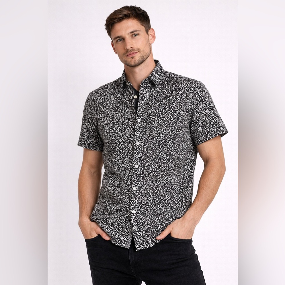 Duchamp London Men’s Button Up Shirt Size S/37 Medium Black White Abstract Print